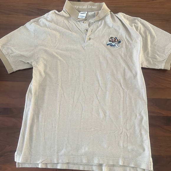 Mens  2001  Polo Golf Shirt Tan 100% Cotton  Vtg  Designated Drive Taz - Picture 1 of 7